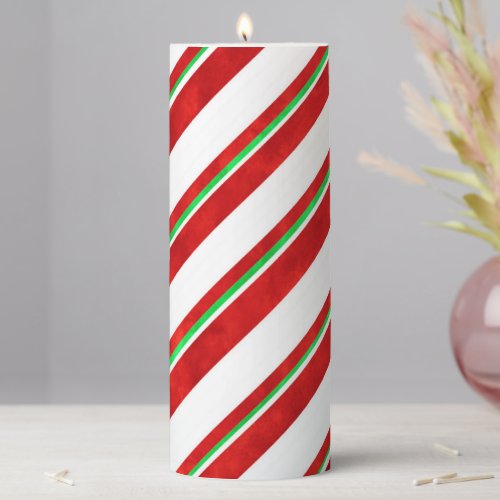 Red Green White Watercolor Candy Cane Stripes    Pillar Candle