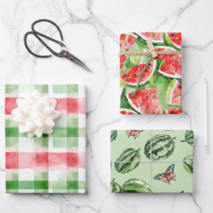 Red Green White Watermelons Birthday Wrapping Paper Sheets
