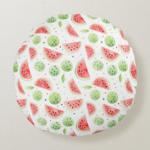 Red Green White Watermelons Round Pillow