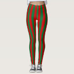 Red Green Wide Vertical Stripe Holiday Leggings