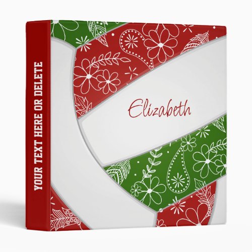 red green with feathers pattern girls volleyball 3 ring binder