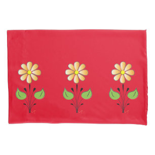 Red Green with Orange Flower Pattern Stylish Pillow Case