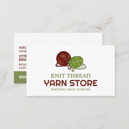 Red  Green Yarn Knitting Store Yarn Store Business Card