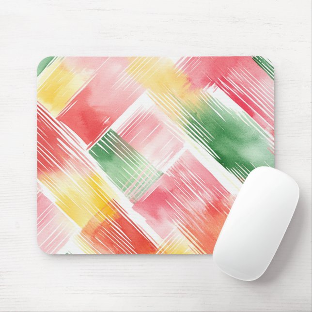 Red Green Yellow Abstract Stripes Mouse Pad (With Mouse)