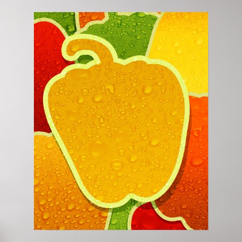 Red Green Yellow Bell Pepper Water Droplets Poster