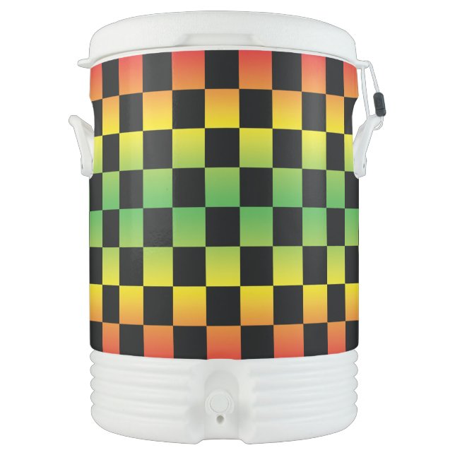 Red Green Yellow Black Rasta Ombre Checkerboard Beverage Cooler (Front)