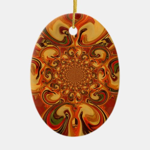 Red green yellow Cool Retro Vintage flowers design Ceramic Ornament