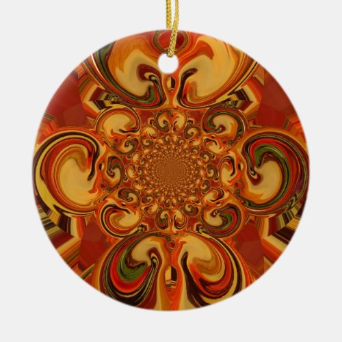 Red green yellow Cool Retro Vintage flowers design Ceramic Ornament