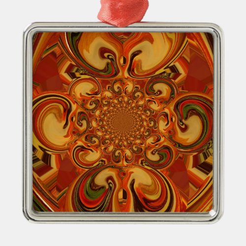 Red green yellow Cool Retro Vintage flowers design Metal Ornament