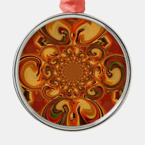 Red green yellow Cool Retro Vintage flowers design Metal Ornament