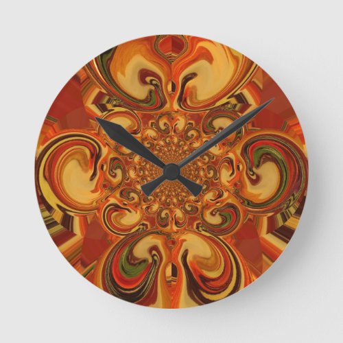 Red green yellow Cool Retro Vintage flowers design Round Clock