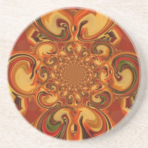 Red green yellow Cool Retro Vintage flowers design Sandstone Coaster