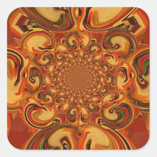 Red green yellow Cool Retro Vintage flowers design Square Sticker