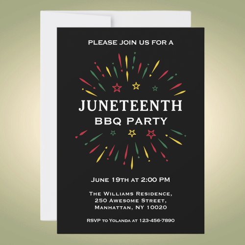 Red Green Yellow Fireworks Juneteenth BBQ Party Invitation