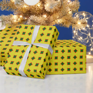 Red, Green & Yellow Geometric Floral Pattern Wrapping Paper