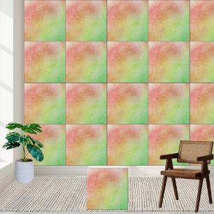 Red, Green & Yellow Gradient Watercolor Blend Ceramic Tile