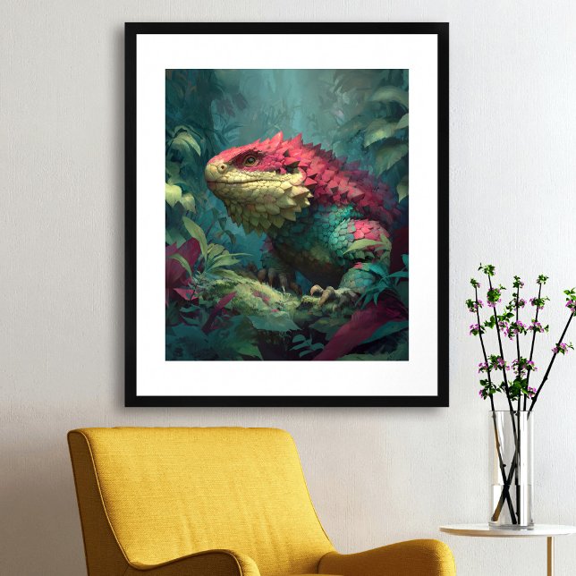 Red green yellow lizard dragon in jungle foliage poster (Creator Uploaded)