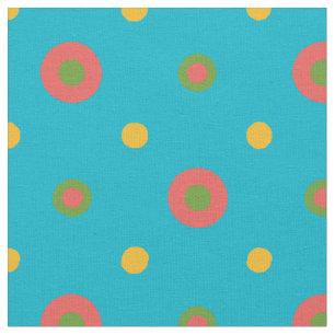 Red Green Yellow Polka Dots on Turquoise Fabric
