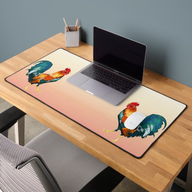 Red Green Yellow Rooster Desk Mat