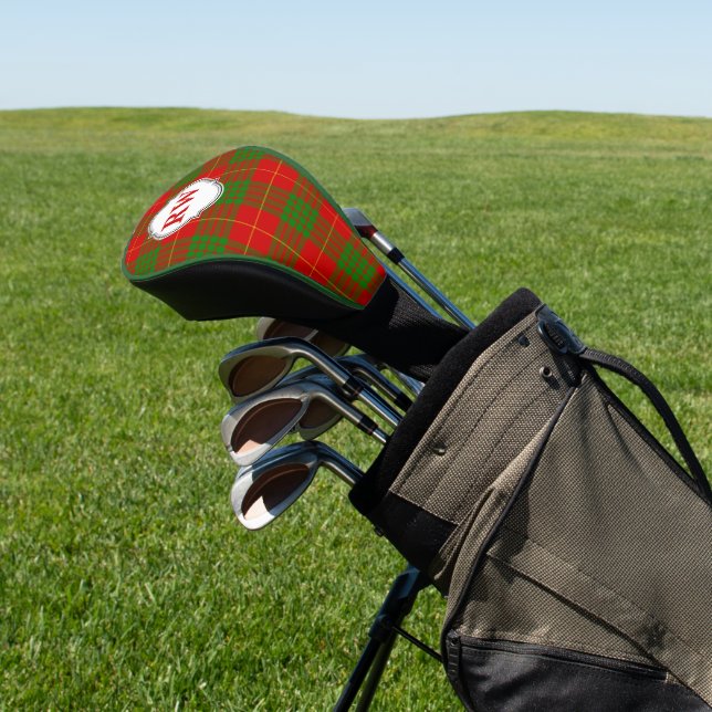 Red Green Yellow Tartan Plaid Monogram Golf Head Cover (In Situ)