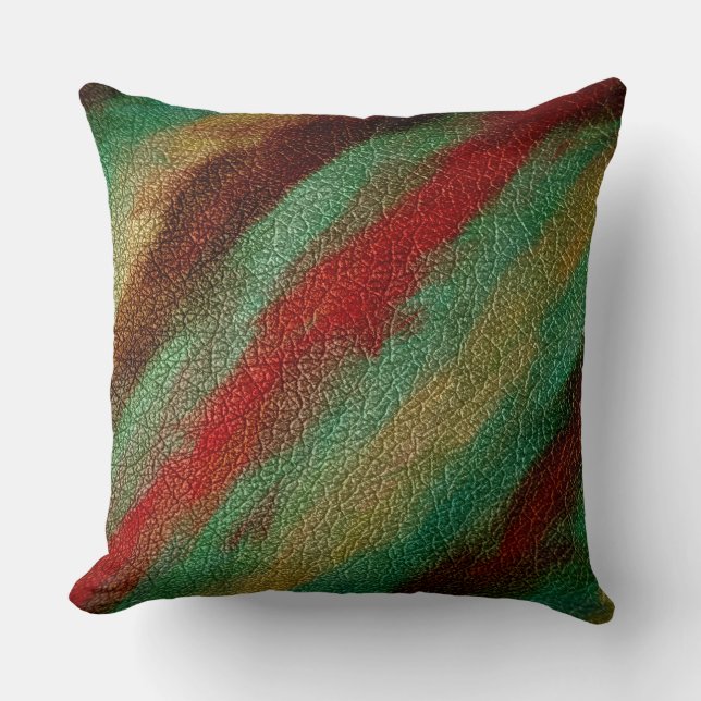Red Green Yellow Tones Leather Throw Pillow (Front)