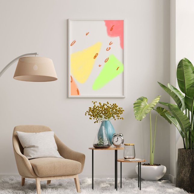 Red green yellow watercolor abstract art poster (Yellow green red watercolor abstract shapes art wall)