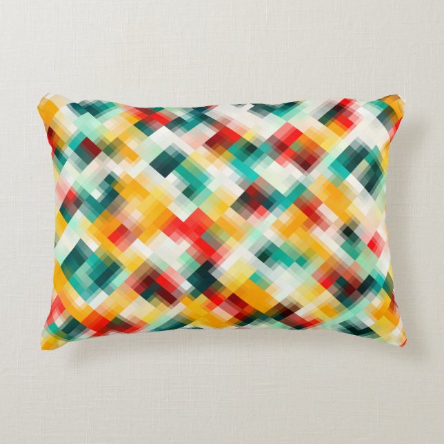 Red Green Yellow White Abstract Plaid Accent Pillow (Front)