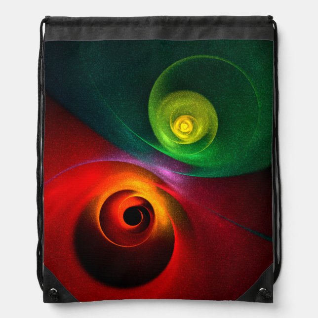 Red Green Yin Yang Modern Abstract Art Pattern #20 Drawstring Bag (Front)