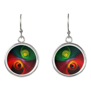 Red Green Yin Yang Modern Abstract Art Pattern #20 Earrings