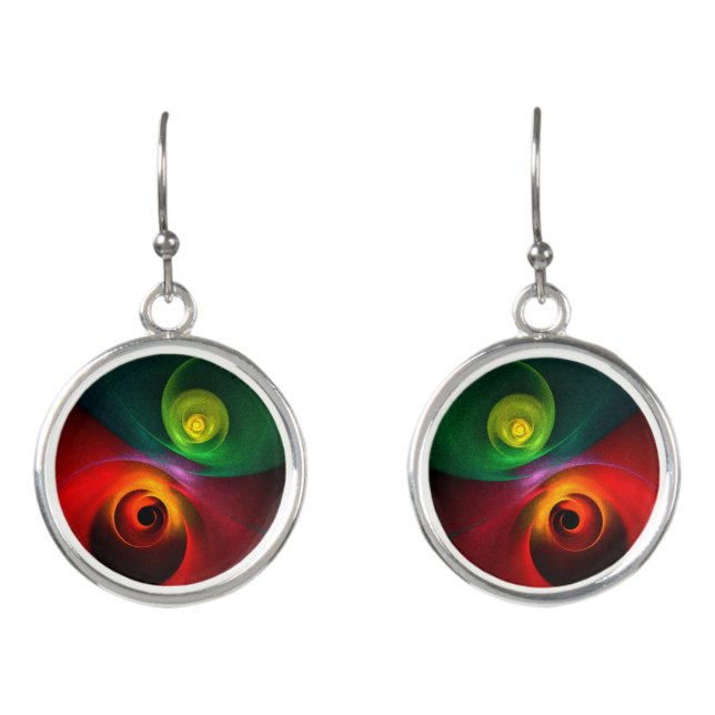 Red Green Yin Yang Modern Abstract Art Pattern #20 Earrings (Front)