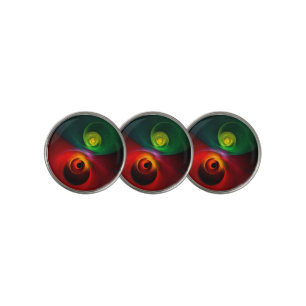 Red Green Yin Yang Modern Abstract Art Pattern #20 Golf Ball Marker