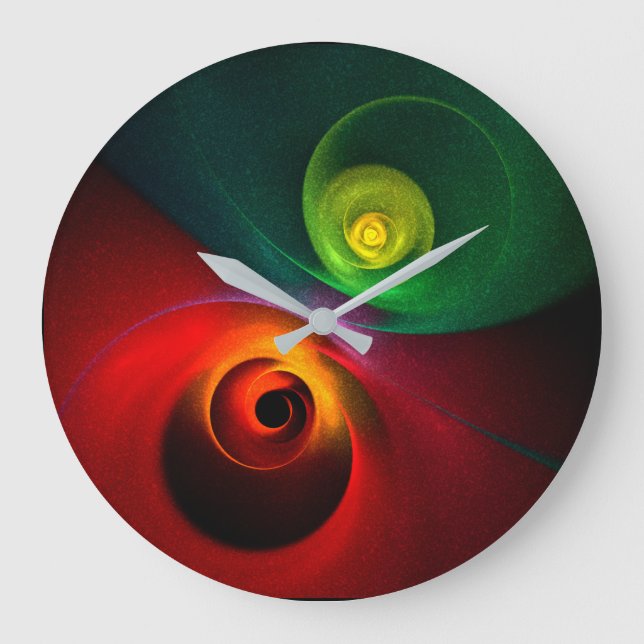 Red Green Yin Yang Modern Abstract Art Pattern #20 Large Clock (Front)