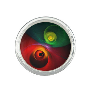 Red Green Yin Yang Modern Abstract Art Pattern #20 Ring