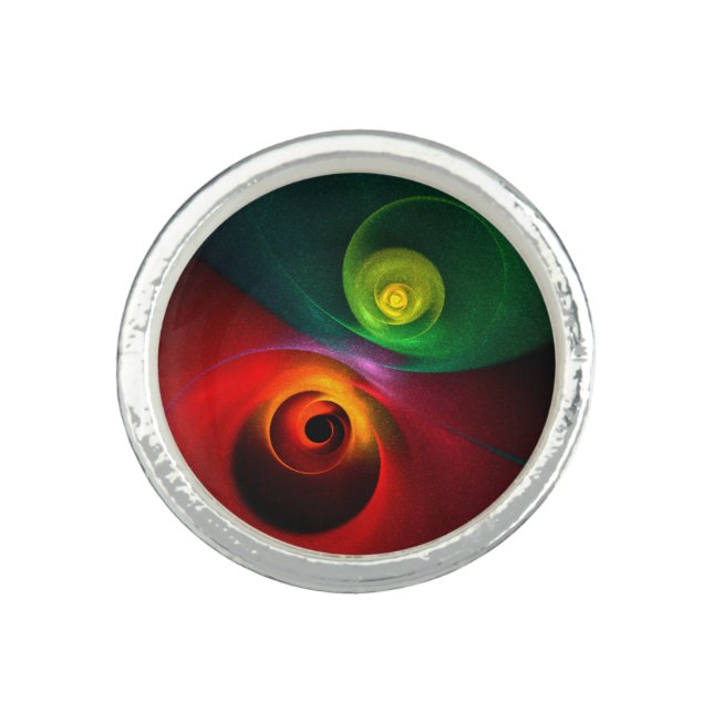 Red Green Yin Yang Modern Abstract Art Pattern #20 Ring (Front)