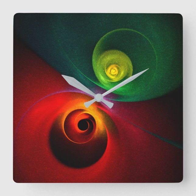 Red Green Yin Yang Modern Abstract Art Pattern #20 Square Wall Clock (Front)