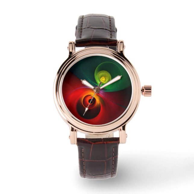 Red Green Yin Yang Modern Abstract Art Pattern #20 Watch (Front)