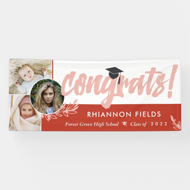 Red Greenery Overlapping Photos Congrats Graduate Banner (Horizontal)