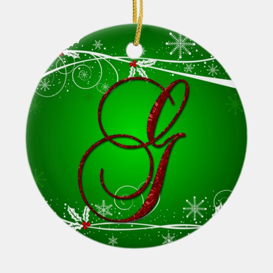 Red Greens Holly Initial G Christmas Ornament
