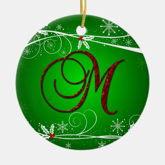 Red Greens Holly Initial M Christmas Ornament