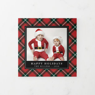 Red GreenTartan Plaid Christmas Trifold Photo Card