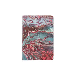 Red grey abstract fluid art passport holder