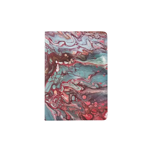Red grey abstract fluid art passport holder (Front)