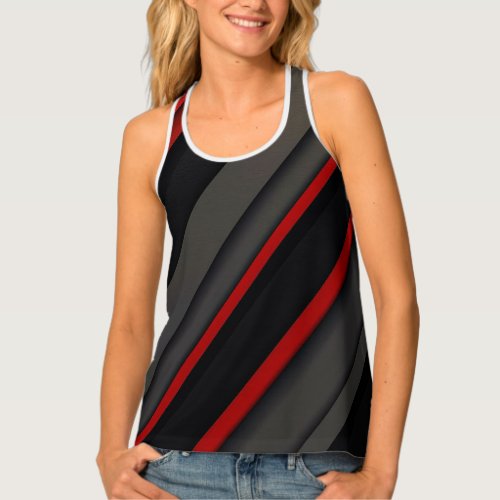 Red  Grey Abstract Tank Top