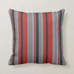 Red grey and black stripe throw pillow