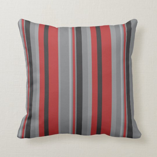 Red grey and black stripe throw pillow