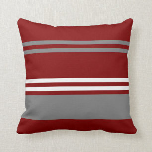 Red, Grey and White Stripe Throw Pillow