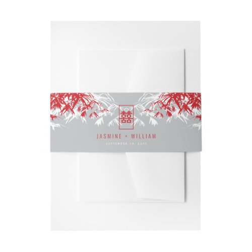 RedGrey Bamboo Leaves Double Xi Chinese Wedding Invitation Belly Band