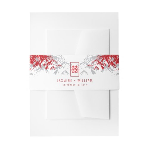RedGrey Bamboo Leaves Double Xi Chinese Wedding Invitation Belly Band