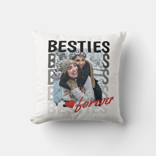Red Grey Besties Forever Typography Photo Overlap Throw Pillow