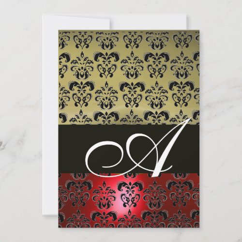 RED GREY BLACK  DAMASK MONOGRAM bright white Invitation